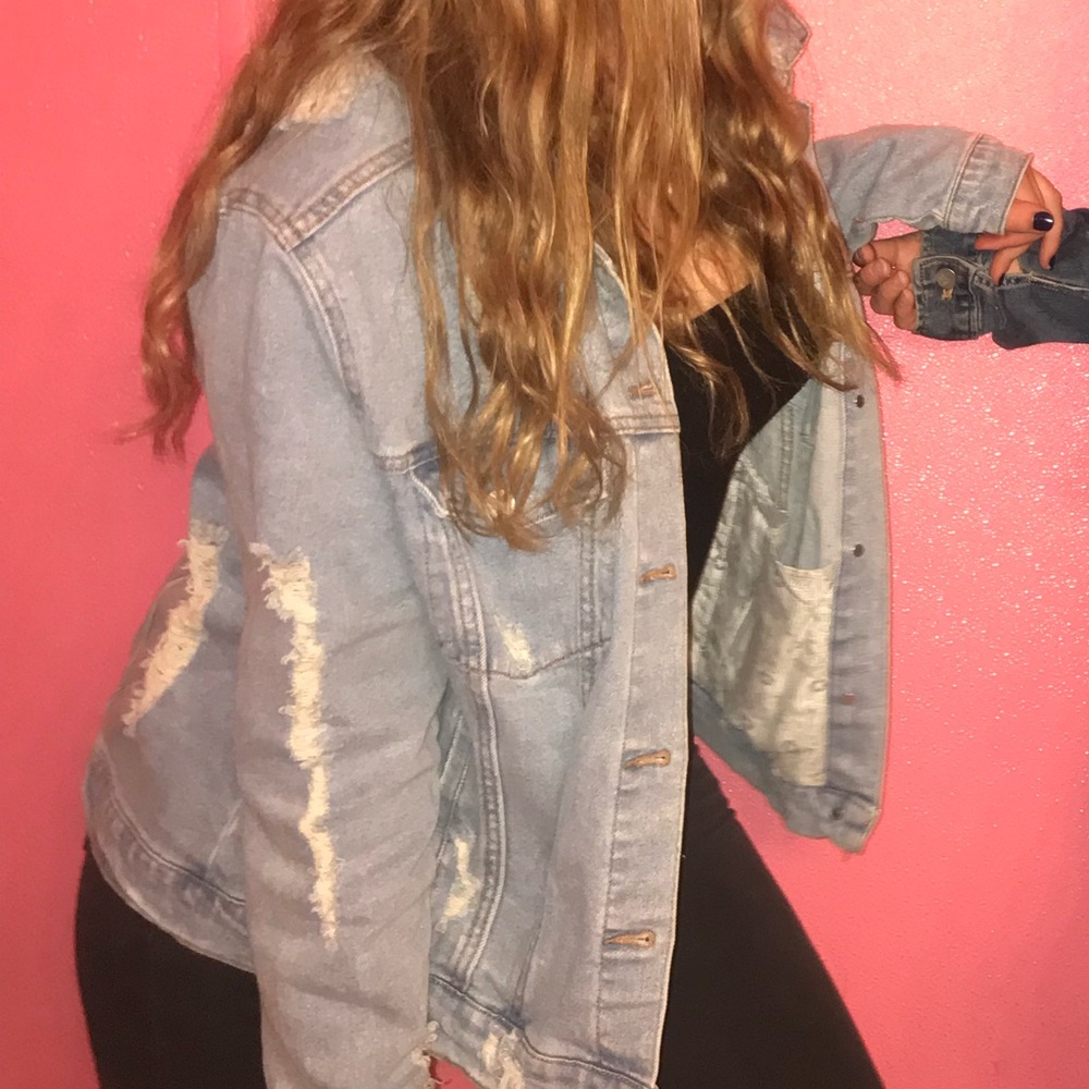 Distressed oversize jean jacket